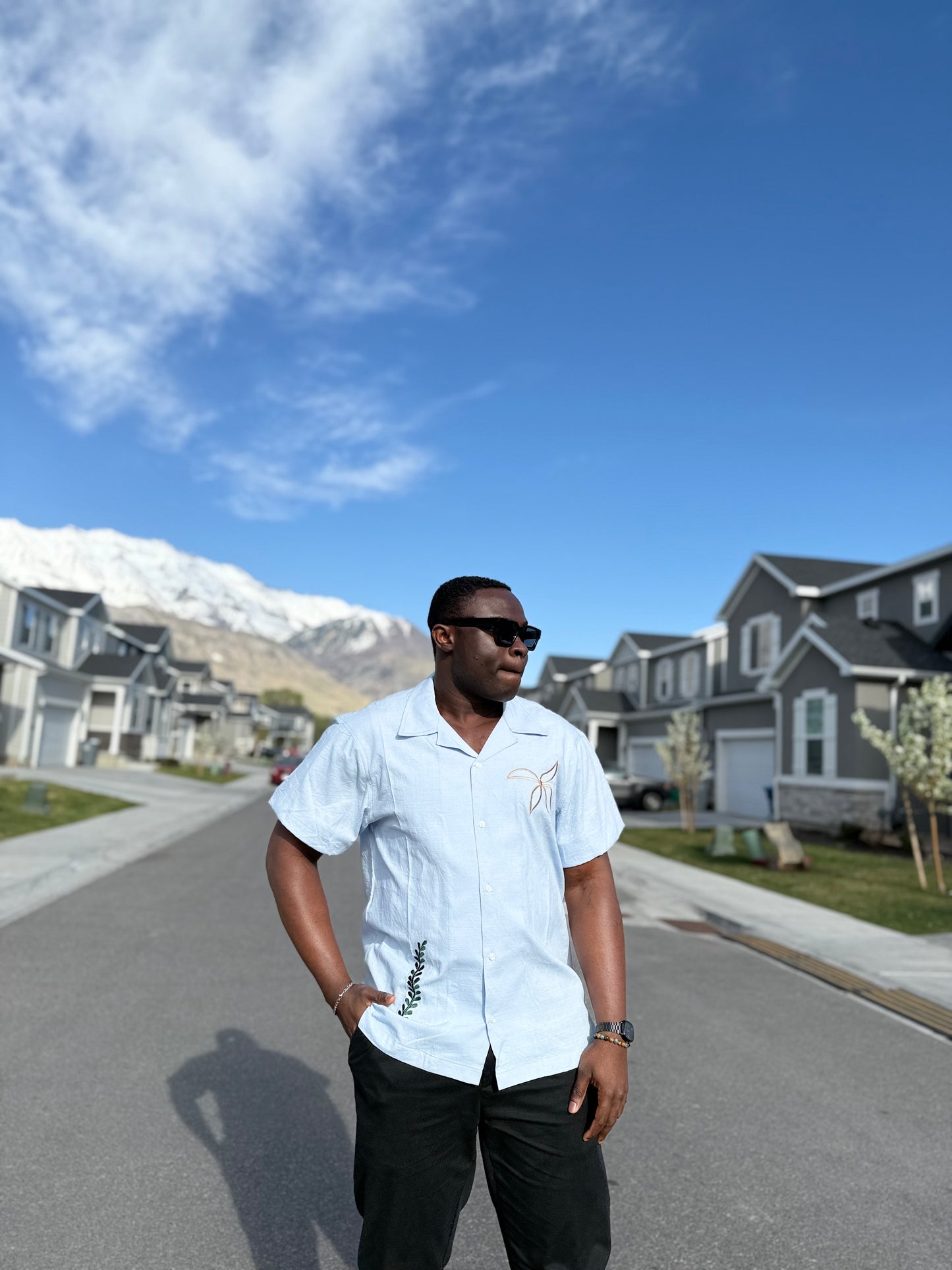 light blue pattern shirt