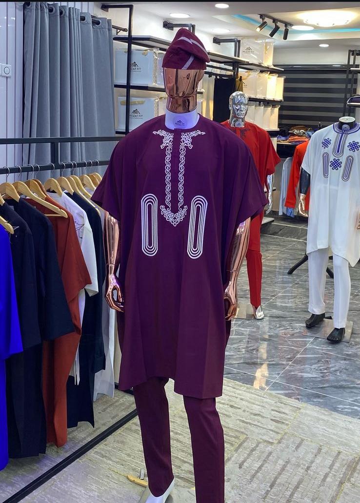 Burgundy Kaftan with Elaborate White Embroidery