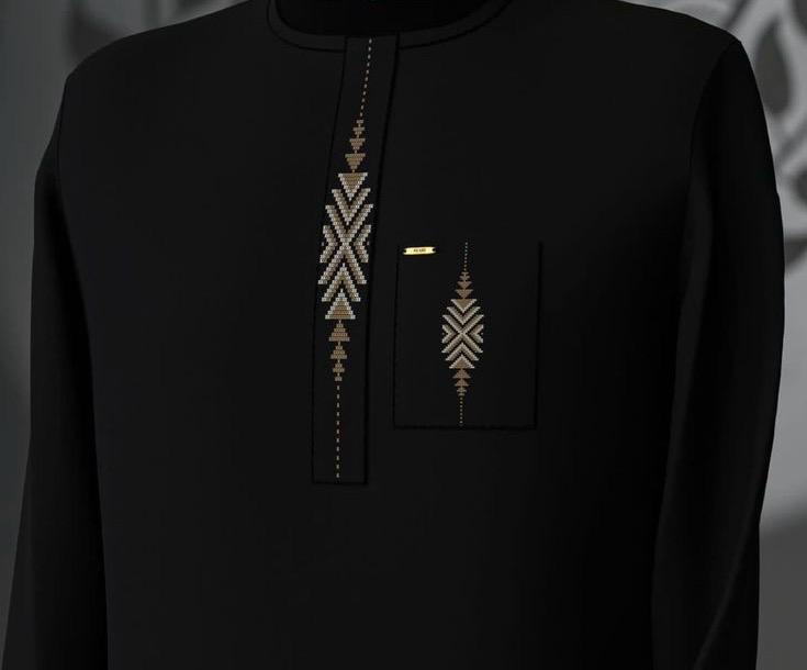Black Senator with Geometric Embroidery