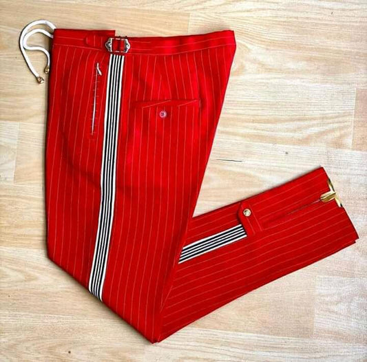 Red Pinstripe Side Stripe Pants