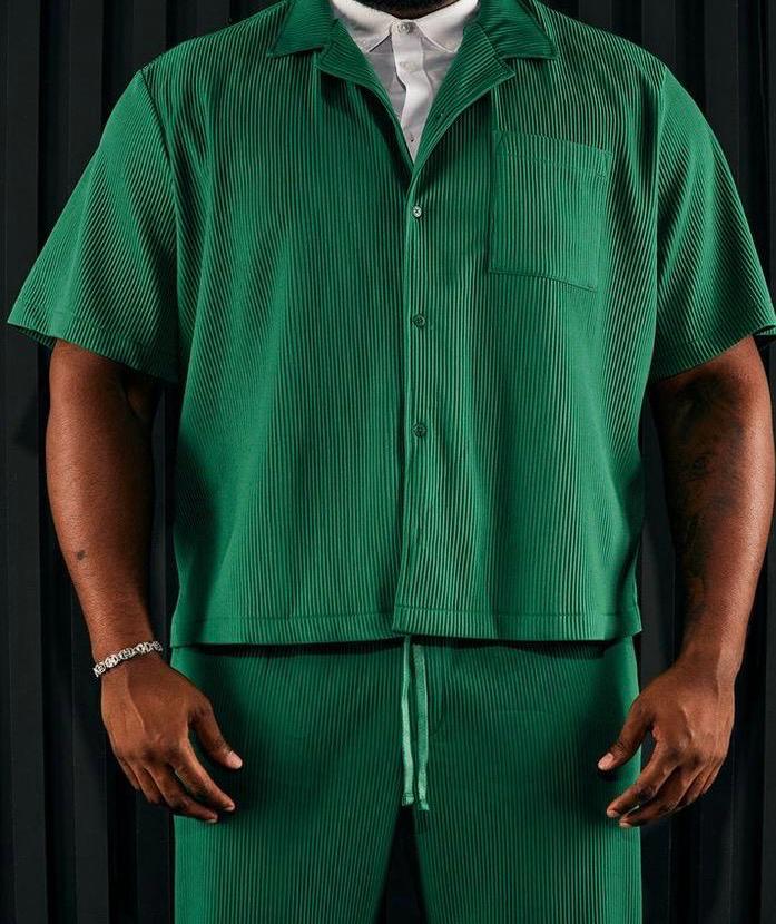 Emerald Green Pleated Shirt & Pants Set