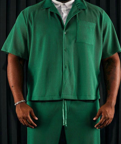 Emerald Green Pleated Shirt & Pants Set