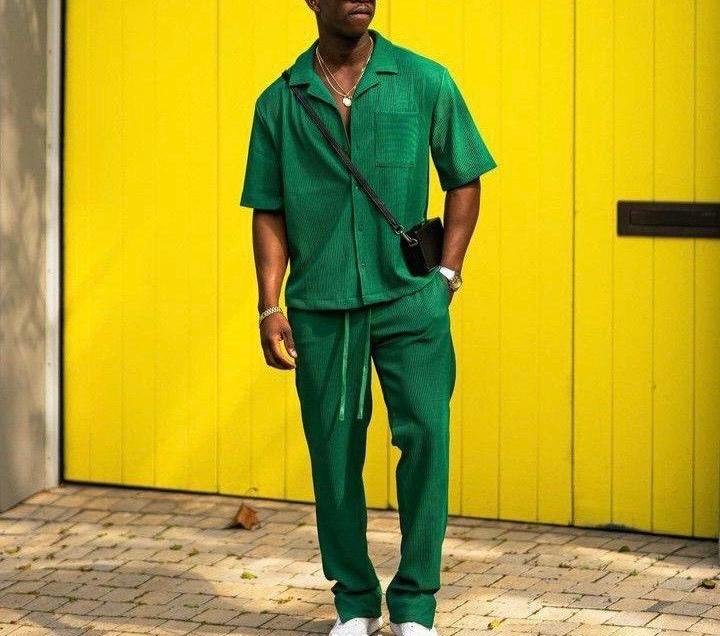 Emerald Green Pleated Shirt & Pants Set