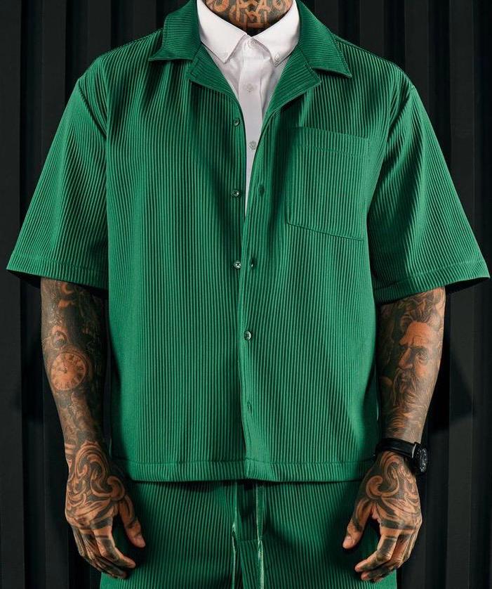 Emerald Green Pleated Shirt & Pants Set