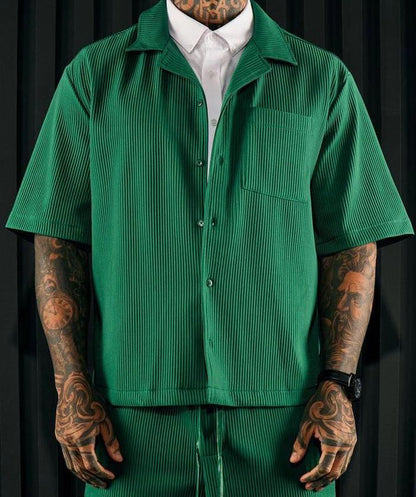 Emerald Green Pleated Shirt & Pants Set