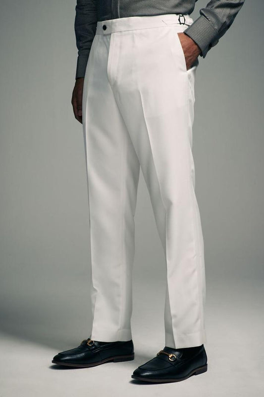 Elegant White Formal Trousers with Side Adjusters