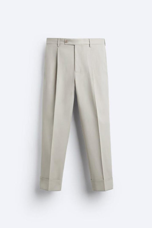 Beige Tailored Cuffed Pants