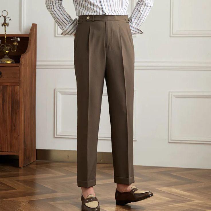 Slim-Fit Brown Dress Trousers