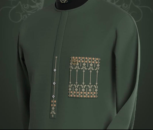 Olive Green Senator with Ornate Pocket Embroidery