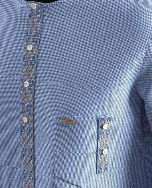 Sky Blue Textured Shirt with Subtle Embroidery