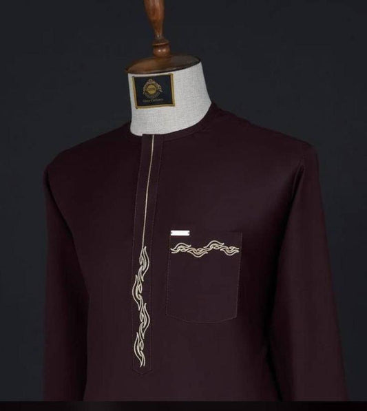 Deep Maroon Senator with Wave Pattern Embroidery