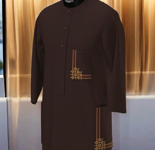Brown Traditional Embroidered Senator